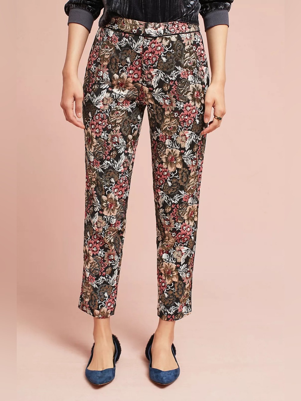 Maeve | Anthropologie Jacquard Metallic Slim Trousers Office Fall Holiday Sz 2